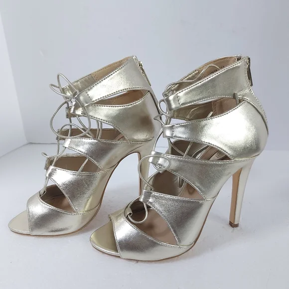 Forever 21 Shoes Forever Strappy Metallic Gold Laceup Heels